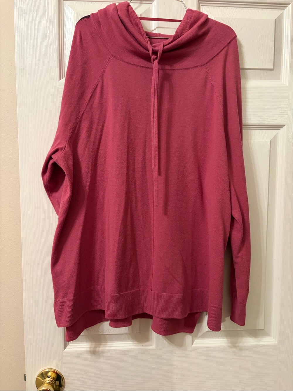 Cozy Long Sleeve Hooded Pullover - Rose Pink with black strip down sleeves.
